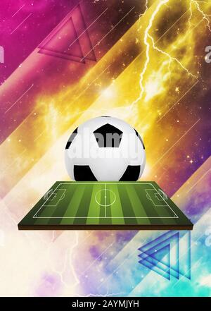 Digital Illustration Of Football Soccer Ball On Abstract Field In Perspective View Stock Photo Alamy