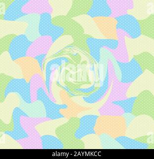 Pastel Vortex Polka Dots Background, Summer Colorful Swirl Baby Pattern Blue, Pink Yellow Orange Green Colors. Kids Design Wrapping Paper Scrapbook Wa Stock Vector