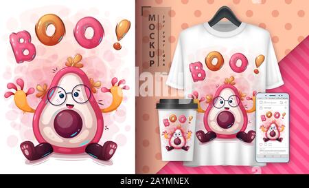 Cute avocado poster and merchandising Stock Vector