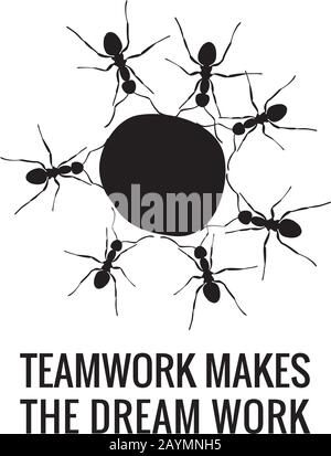 Teamwork Makes the Dream Work Design. Isolated Black on White Stock Vector