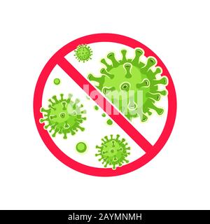 Virus Stop Symbol. Virus protection. Antibacterial and antiviral defence. Healthcare and medicine concept. Vector illustration. Stock Vector