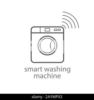 Smart washing machine icon. Smart kitchen appliances. Internet of things concept with wireless connection. Modern design. Vector illustration. EPS 10 Stock Vector