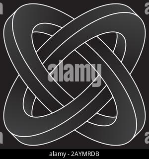 Impossible two circles icon. White vector optical illusion shape on black background. Stock Vector