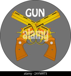 Vintage beautiful revolvers with unusual pattern. Hand-drawn vector illustration with two retro guns for your design. Stock Vector