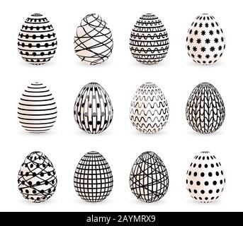 Modern painted Easter eggs set on white background. Vector illustration Stock Vector