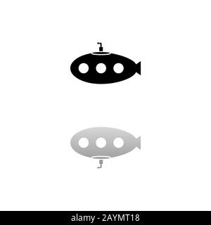 Submarine with periscope. Black symbol on white background. Simple illustration. Flat Vector Icon. Mirror Reflection Shadow. Can be used in logo, web, Stock Vector