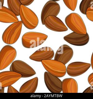 Vector seamless pattern of whole peeled almonds top view. Stock Vector