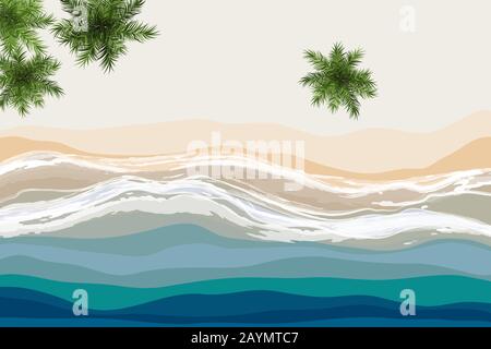 Tropical beach vector illustration. Sand and soft waves Stock Vector