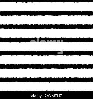Black, white rough stripes texture seamless pattern. Great for modern wallpaper, backgrounds, invitations, packaging design projects. Surface pattern. Stock Vector