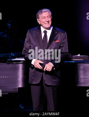 Tony Bennett performs at the Broward Center for the Performing Arts in Fort Lauderdale, Florida. His daughter Antonia opened the show with her own bri Stock Photo