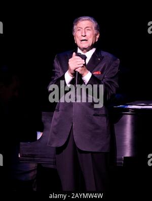 Tony Bennett performs at the Broward Center for the Performing Arts in Fort Lauderdale, Florida. His daughter Antonia opened the show with her own bri Stock Photo