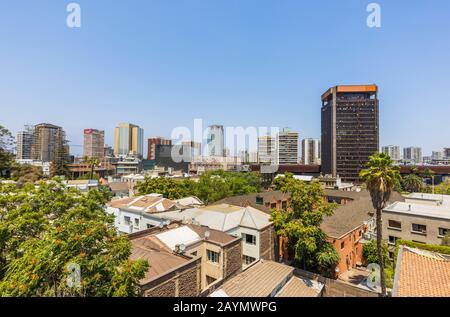 Skyline of Lastarria area in central Santiago, Metropolitan Region, capital city of Chile, South America on a sunny day with clear blue sky in summer Stock Photo