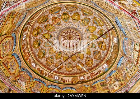 painted ceiling, Interior Shot of Bhandasar Jain Temple, Bikaner, Rajasthan, India Stock Photo