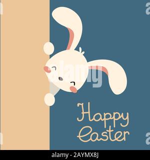 Vector easter bunny, rabbit peek out. Lettering Stock Vector