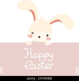 Vector flat easter bunny, rabbit with lettering Stock Vector