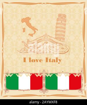 Symbols of Italy vintage card Stock Vector