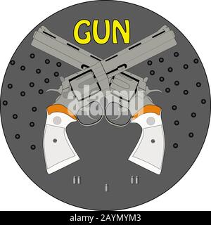 Vintage beautiful revolvers with unusual pattern. Hand-drawn vector illustration with two retro guns for your design. Stock Vector