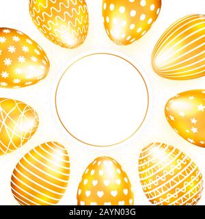 Easter greeting card with golden eggs and copy space. Vector illustration Stock Vector