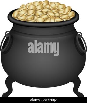 Isolated pot full of gold coins. Patrick day cauldron Stock Vector