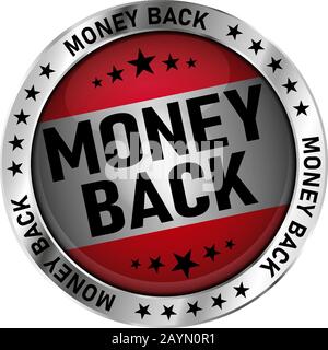 100 money back guarantee silver medal badge on white background Stock Vector