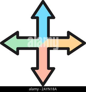 Arrows pointing in different directions, navigation flat color line icon. Stock Vector