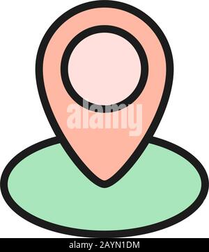 Location pin in circle, street views, map marker flat color line icon. Stock Vector