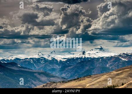 Wetterhorn Peak, Matterhorn Peak, Uncompahgre Peak in San Juan Mountains from Windy Point Overlook, near Slumgullion Pass and Lake City, Colorado, USA Stock Photo