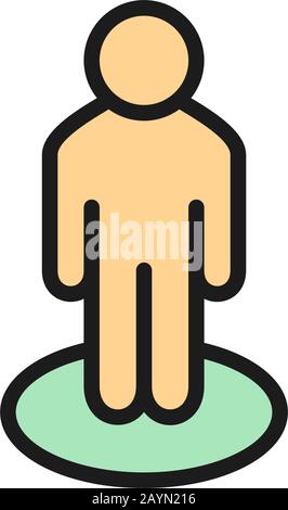 Person location in circle, street view, location pin flat color line icon. Stock Vector