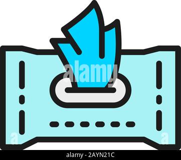 Paper wet wipes flat color line icon. Stock Vector