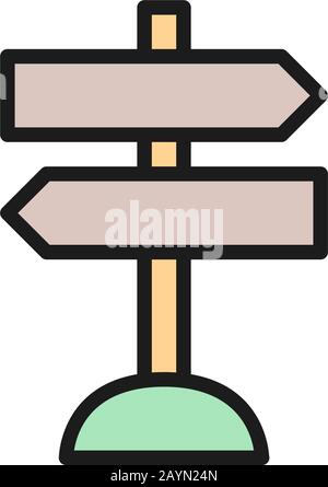 Road signs, destination traffic sign flat color line icon. Stock Vector