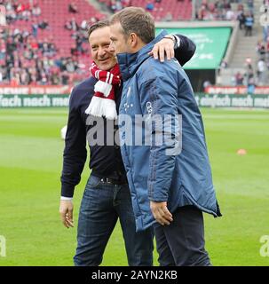 Cologne, Germany. 16th Feb, 2020. firo: 16.02.2020, football, 1.Bundesliga, season 2019/2020, 1.FC Cologne - FC Bayern Munich sports director Horst HELDT, Koln, left before the game with Bayern coach Hansi FLICK | usage worldwide Credit: dpa/Alamy Live News Stock Photo