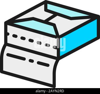 Open paper napkin packaging, wipes package, wet tissue flat color line icon. Stock Vector