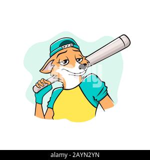 Portrait of pleasant smiling fox baseball player vector graphic illustration Stock Vector