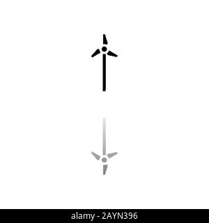 Windmill. Black symbol on white background. Simple illustration. Flat Vector Icon. Mirror Reflection Shadow. Can be used in logo, web, mobile and UI U Stock Vector