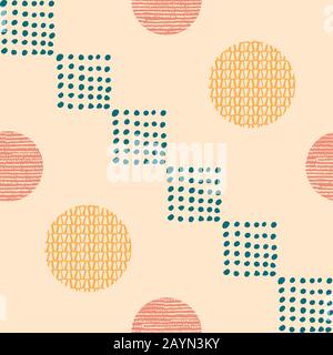 Abstract artistic seamless repeat pattern with hand drawn textures. Modern design with geometric elements. Vector design for paper, fabric, design. Stock Vector
