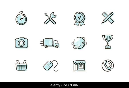 Web icons set. Collection vector outline symbol for mobile apps or site design Stock Vector