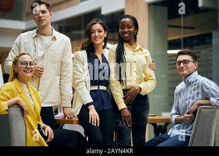 young hardworking awesome diverse people looking at the camera. close up photo. Stock Photo