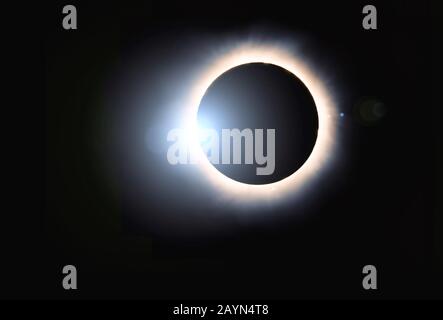 Solar corona full eclipse cosmic background with copy space Stock Photo