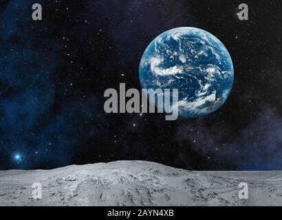 Planet Earth from Moon. Space wallpaper. Elements of this image furnished by NASA Stock Photo