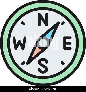 Compass, navigation, west, east, south, north flat color line icon. Stock Vector