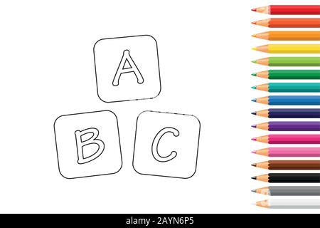 baby dice for coloring book with pencils vector illustration EPS10 Stock Vector