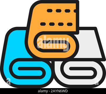 Set of folded hotel towels flat color line icon. Stock Vector