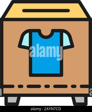 Clothing donation box, charity, volunteering flat color line icon. Stock Vector