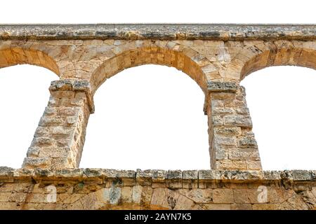 ancient Roman aqueduct isolated on white Stock Photo