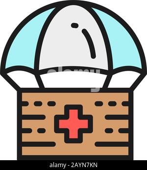 humanitarian aid icon with parachute, line design Stock Vector Image ...