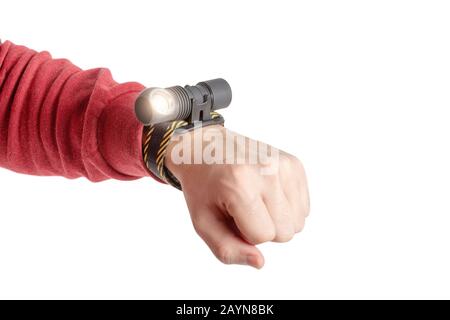 army or camping flashlight with wrist strap Stock Photo