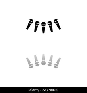 News microphone. Black symbol on white background. Simple illustration. Flat Vector Icon. Mirror Reflection Shadow. Can be used in logo, web, mobile a Stock Vector