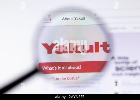 Saint-Petersburg, Russia - 18 February 2020: Yakult company website page logo on laptop display. Screen with icon, Illustrative Editorial Stock Photo