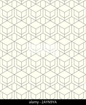 Seamless geometric hexagonal pattern on light yellow background. Repeat linear texture design. Stock Vector