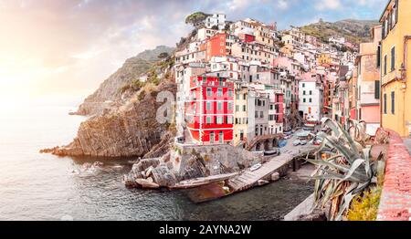 Travel in Italy, colorful landscape in Cinque Terre region, mediterranean coast Stock Photo